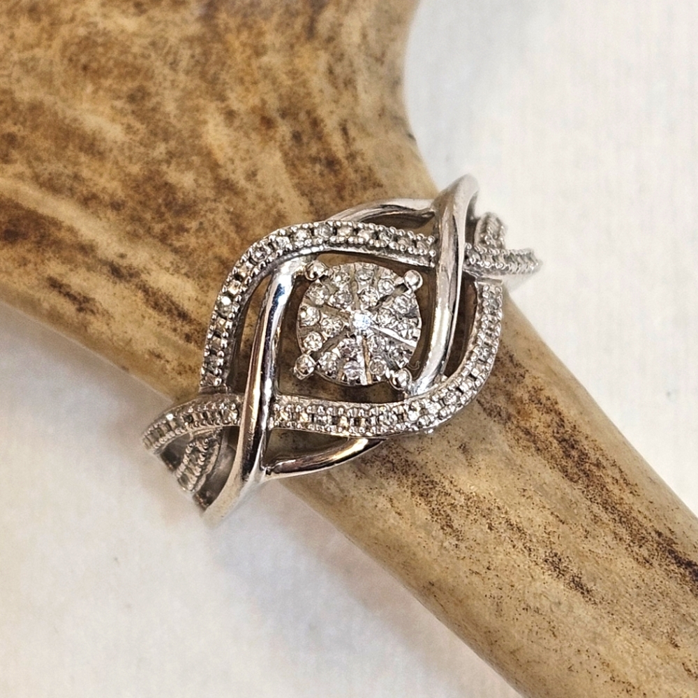 Sterling Silver 925 Diamond Ring Size 7 Stamped RL India